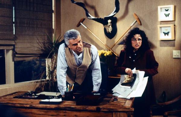 Louis-Dreyfus as Elaine Benes on a 1997 episode of “Seinfeld,” which was the same year she gave birth to her younger son.