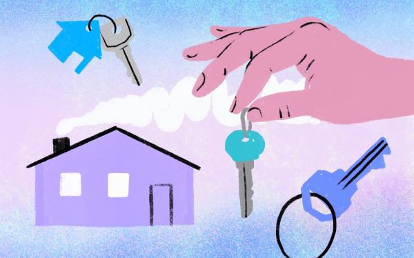 Stylised illustration of house keys and a house