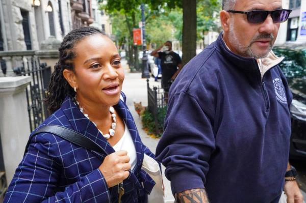 Sheena Wright, Deputy Mayor of New York City, leaving her home.