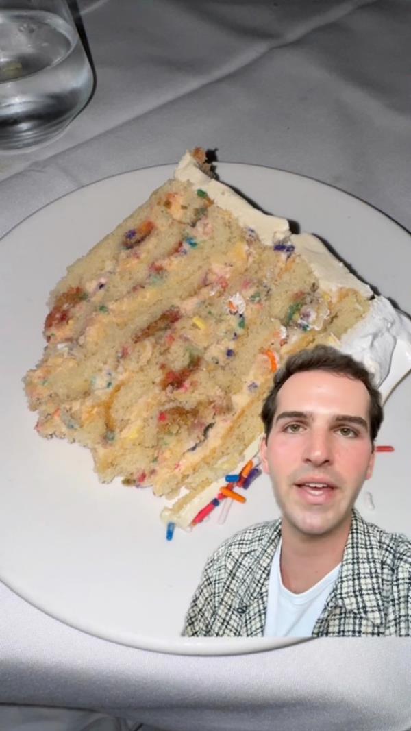 Screenshot of Ryan Nordheimer's TikTok video showing a slice of the birthday cake